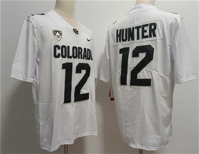 Mens Colorado Buffaloes #12 Travis Hunter White With PAC-12 Patch Stitched Football Jersey->->NCAA Jersey